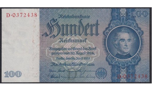 Германия 100 рейхсмарок 1935 год, D. 0372438 (Germany 100 Reichsmark 1935) P 183a: UNC