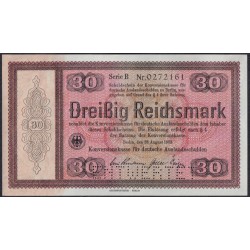 Германия 30 рейхсмарок 1933, Для внешнего долга Германии, РЕДКИЙ НОМИНАЛ, c перфорацией, Серия B № 0272161 (GERMANY 30 Reichsmark  Konversionskasse für Deutsche Auslandsschulden  28.08.1933  Printer Reichsdruckerei, Berlin) P 201: UNC