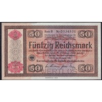 Германия 50 рейхсмарок 1934 год, Для внешнего долга Германии литера B № 0334531c перфорация (GERMANY 50 Reichsmark  Konversionskasse für Deutsche Auslandsschulden  28.08.1933 - overprint 1934  Printeк Reichsdruckerei, Berlin) P 211: UNC--