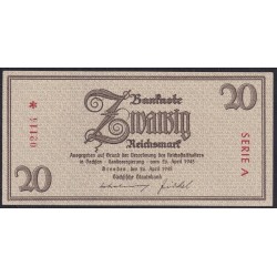 Германия 20 Рейхсмарок 1945 год, A 02114, последние государственные деньги Третьего Рейха, редкость (Germany 20 reichsmark 1945 year, RAR)  Ro 184: UNC-