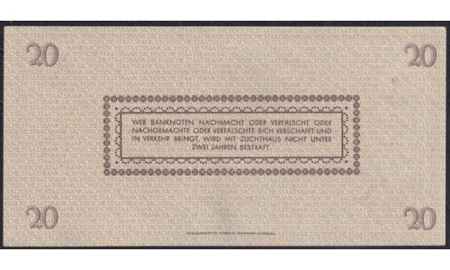 Германия 20 Рейхсмарок 1945 год, A 02114, последние государственные деньги Третьего Рейха, редкость (Germany 20 reichsmark 1945 year, RAR)  Ro 184: UNC-