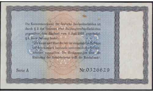 Германия 40 рейхсмарок 1933, Для внешнего долга Германии, РЕДКИЙ НОМИНАЛ, Без перфорации (GERMANY 40 Reichsmark  Konversionskasse für Deutsche Auslandsschulden  28.08.1933  Printer Reichsdruckerei, Berlin) P 202: UNC--