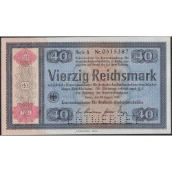 Германия 40 рейхсмарок 1933 год, Для внешнего долга Германии, Оверпринт 1934 года. РЕДКИЙ НОМИНАЛ, A0515387(GERMANY 40 Reichsmark  Konversionskasse für Deutsche Auslandsschulden  28.08.1933, Overprint 1934,  Printer Reichsdruckerei, Berlin) P 210: UNC-