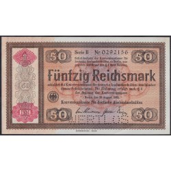 Германия 50 рейхсмарок 1934 год, Для внешнего долга Германии литера B c перфорациtq (GERMANY 50 Reichsmark  Konversionskasse für Deutsche Auslandsschulden  28.08.1933 - overprint 1934  Printeк Reichsdruckerei, Berlin) P 211: UNC