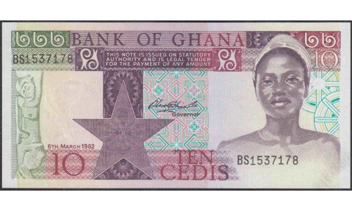 Гана 10 седи 1982 (Ghana 10 cedis 1982) P 20d : UNC