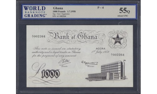 Гана 1000 фунтов 1958 (Ghana 1000 pounds 1958) P 4 : aUNC WBG 55q