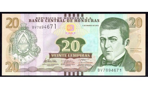 Гондурас 20 лемпир 2012 (HONDURAS 20 Lempiras 2012) P 100а : UNC