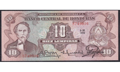 Гондурас 10 лемпир 2.XI.1978 (HONDURAS 10 Lempiras 2.XI.1978) P 64a(5): UNC