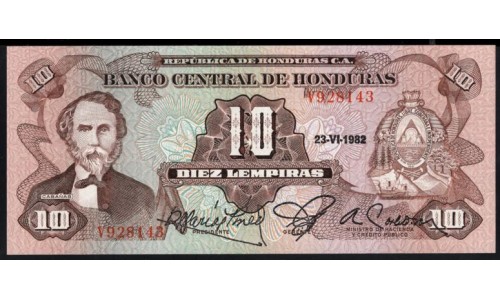 Гондурас 10 лемпир 1982 (HONDURAS 10 Lempiras 1982) P 64b(1): UNC