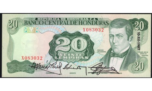 Гондурас 20 лемпир 1987 (HONDURAS 20 Lempiras 19827) P 65b : UNC