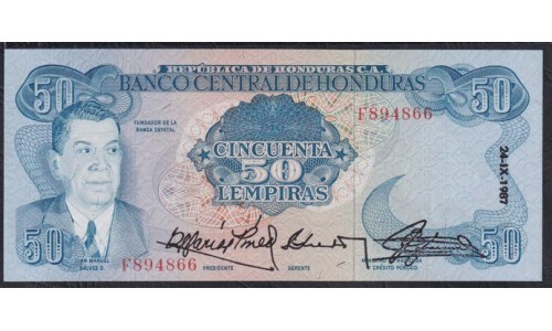Гондурас 50 лемпир 1987 года (HONDURAS 50 Lempiras 1987) P 66b: UNC