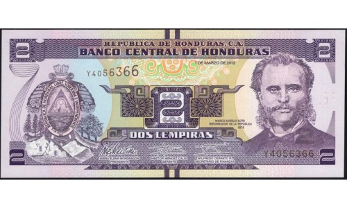 Гондурас 2 лемпиры 2012 (HONDURAS 2 Lempiras 2012) P 97а : UNC
