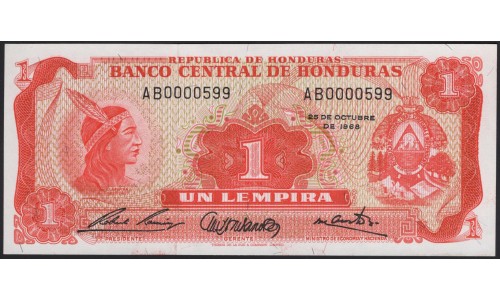 Гондурас 1 лемпира 1968, низкий номер (HONDURAS 1 Lempira 1968, low number) P 55a : UNC