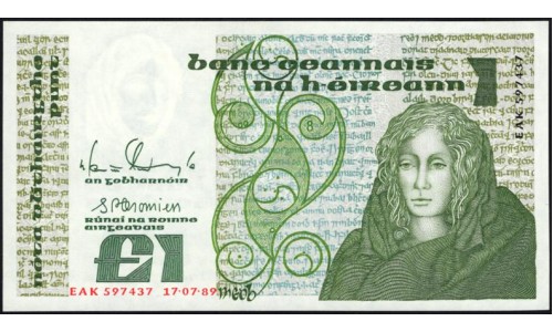 Ирландия 1 фунт 1989 (IRELAND 1 Pound 1989) P 70d : UNC