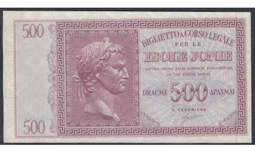 Греция Ионические Острова 500 драхм 1941 года, НЕЧАСТЫЕ (GREECE Jonian Islands 500 Drachmai 1941)  P M16: UNC