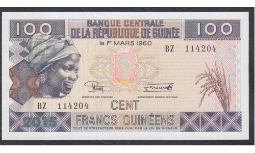 Гвинея 100 франков 2015 (GUINEE 100 francs 2015) P A47 : UNC