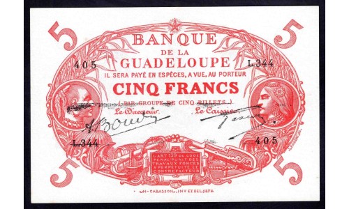 Гваделупа 5 франков (1945) (GUADELOUPE 5 francs (1945)) P 7e : UNC