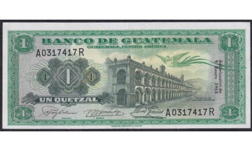 Гватемала 1 кетсаль 09.01.1963 года, НЕЧАСТЫЕ (GUATEMALA 1 Quetzal 09.01.1963) P 43e(1): aUNC/UNC