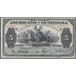 Гватемала 5 песо 1915 года (GUATEMALA 5 pesos 1915) P S112b: VF/XF