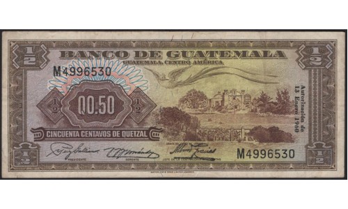 Гватемала 0,50 кетсаль 1960 (GUATEMALA 50 Centavos de Quetzal 1960) P 41b : VF/XF