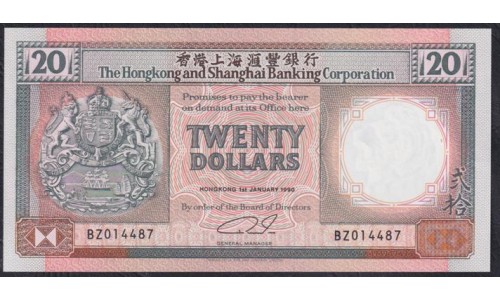 Гонконг 20 долларов 1.01.1990 год (Hong Kong 20 dollars 1.01.1990) P 197a: UNC