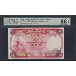 Гонконг 100 долларов 1974 год, Редкий год (Hong Kong 100 dollars 1974) P 245: UNC PMG 66 EPQ