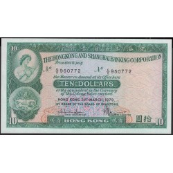 Гонконг 10 долларов 1979 год (Hong Kong 10 dollars 1979 year) P 182h:Unc