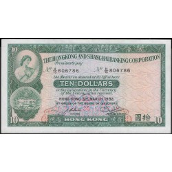 Гонконг 10 долларов 1982 год (Hong Kong 10 dollars 1982 year) P 182j:Unc-