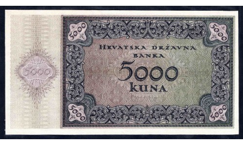 Хорватия 5000 куна 1943 г. (CROATIA 5000 Kuna 1943) P14:Unc