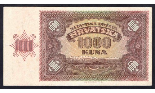 Хорватия 1000 куна 1941 (CROATIA 1000 kuna 1941) P 4a : UNC-