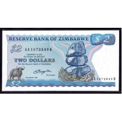 Зимбабве 2 доллара 1980 год (ZIMBABWE  2 dollars 1980 g.) P1а:Unc