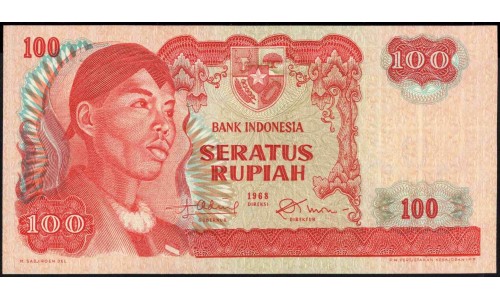 Индонезия 100 рупий 1968 г. (Indonesia 100 rupiah 1968 year) P108:UNC