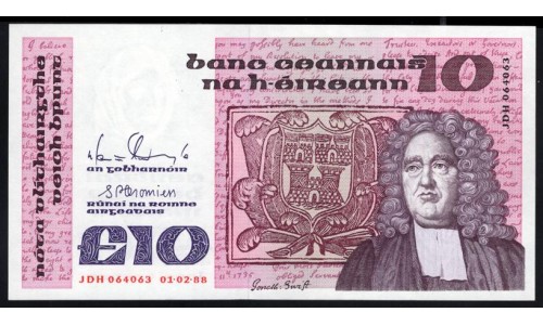 Ирландия 10 фунтов 1988 года(IRELAND 10 Pounds 1988) P 72c: UNC