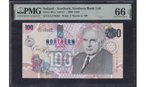 Северная Ирландия 100 фунтов 1999 года, Редкие (Northen Ireland 100 Pounds 1999) P 201: PMG 66 Gem UNC EPQ