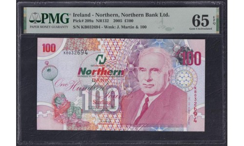 Северная Ирландия 100 фунтов 2005 года, Редкие (Northen Ireland 100 Pounds 2005) P 209a: PMG 65 Gem UNC 