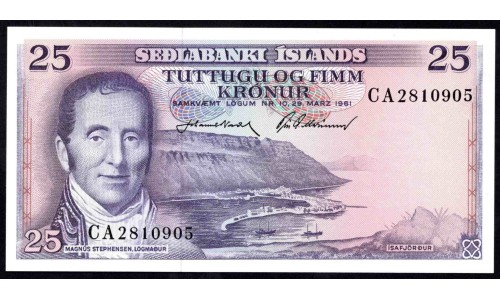 Исландия 25 крон 1961 (ICELAND 25 Krónur 1961) P 43 : UNC