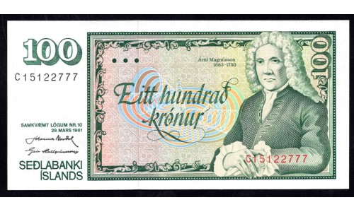 Исландия 100 крон 1961 (ICELAND 100 Krónur 1961) P 50a : UNC