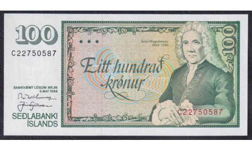 Исландия 100 крон 1986 НЕЧАСТЫЕ (ICELAND 100 Krónur 1986) P 54(2): UNC