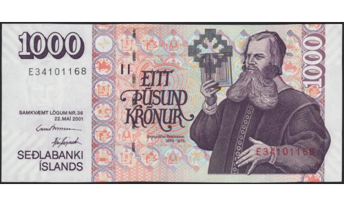 Исландия 1000 крон 2001 (ICELAND 1000 Krónur 2001) P 59(3) : UNC