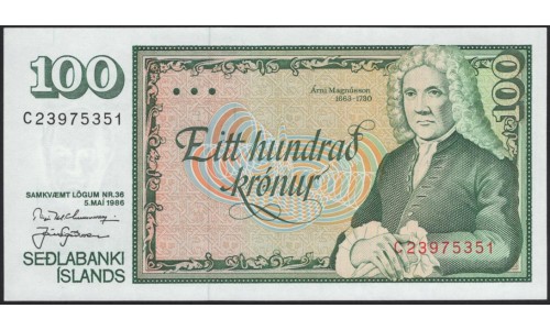 Исландия 100 крон 1986 (ICELAND 100 Krónur 1986) P54a(2) : UNC
