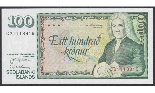 Исландия 100 крон 1986 (ICELAND 100 Krónur 1986) P54a(1) : UNC