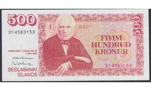 Исландия 500 крон 1986 (ICELAND 500 Krónur 1986) P 55a(6) : UNC