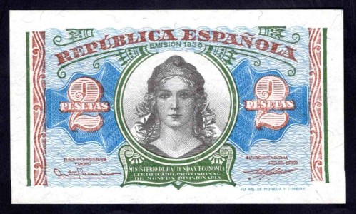 Испания 2 песеты 1938 (SPAIN 2 pesetas 1938) P 95 : UNC