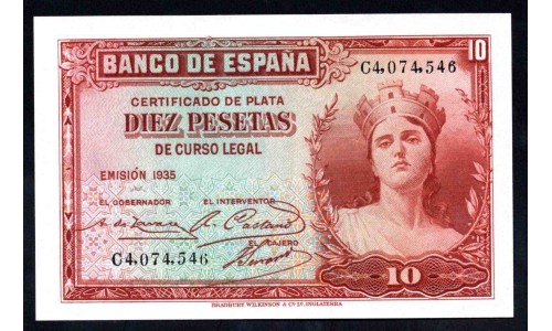 Испания 10 песет 1935 (SPAIN 10 Pesetas 1935) P 86a : UNC