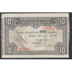 Испания 10 песет 1937, Гражданская Война, Банк Бильбао (Spain-CIVIL WAR, Bank Bilbao 10 pesetas 1937) PS 562f: XF/aUNC