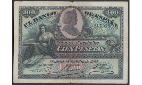 Испания 100 песет 1907 (SPAIN 100 Pesetas 1907) P 64a: VG