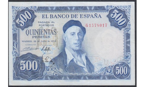 Испания 500 песет 1954 (SPAIN 500 Pesetas 1954) P 148a: XF/aUNC