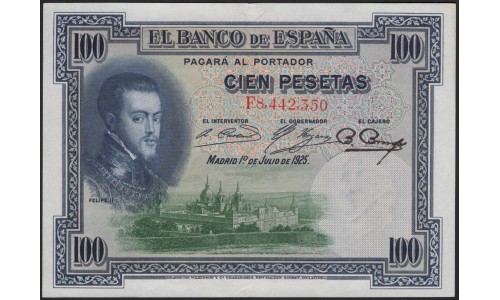 Испания 100 песет 1925 (SPAIN 100 Pesetas 1925) P 69c : XF