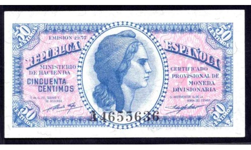 Испания 50 сантимов 1937 (SPAIN 50 centimos 1937) P 93 : UNC