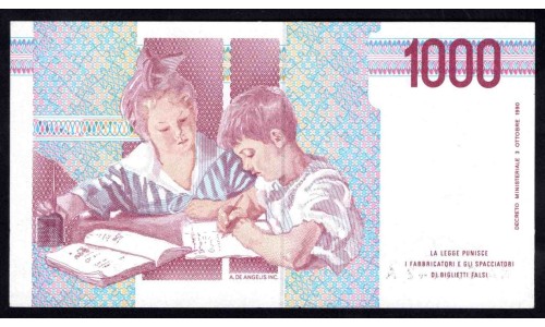 Италия 1000 лир 1990 (ITALY 1000 Lire 1990) P 114а : UNC